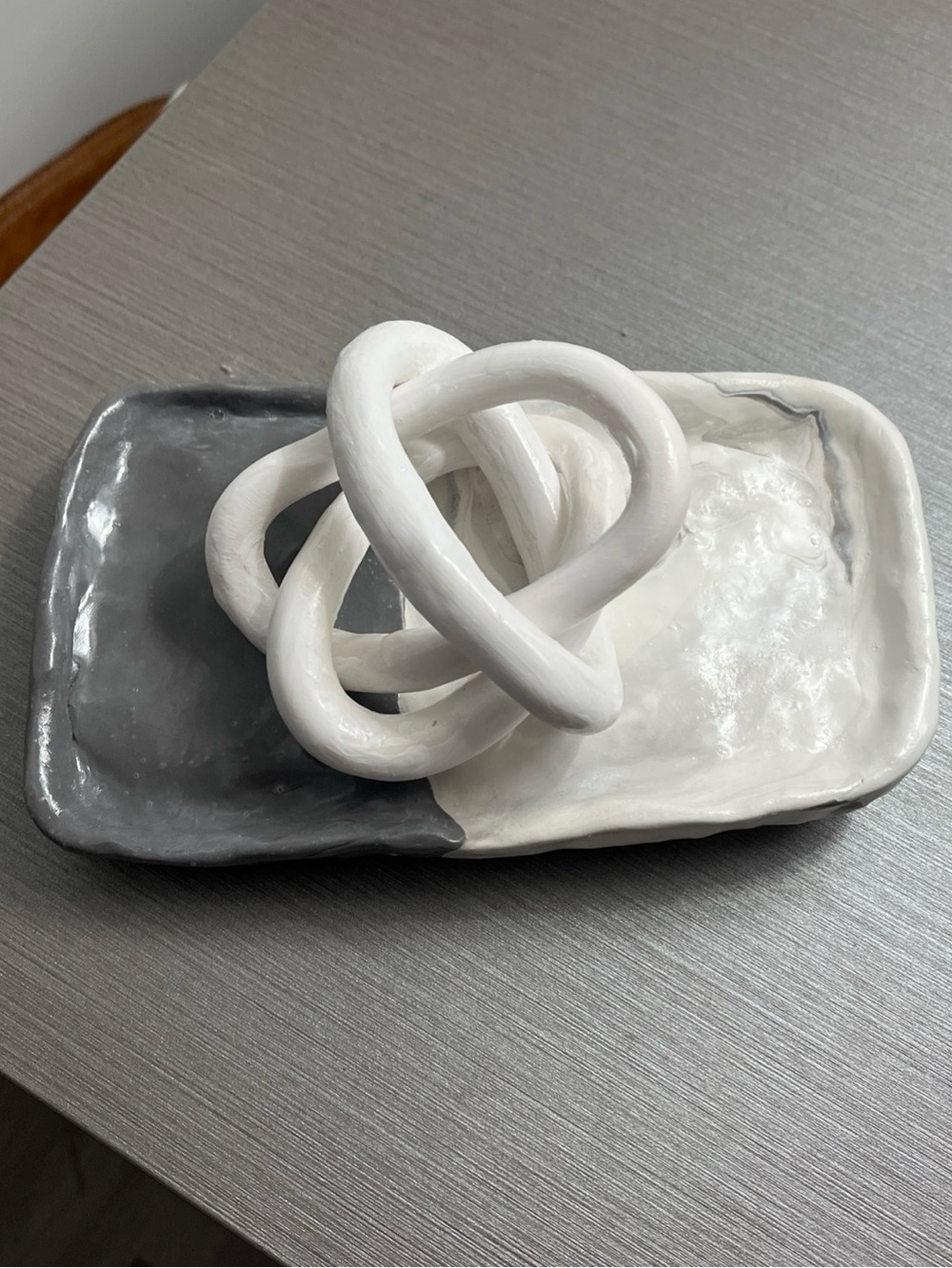 White Link Sculpture on Two-Tone Tray - Home Accent